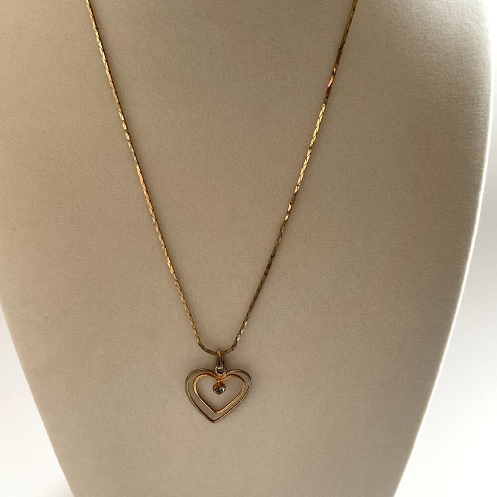 VINTAGE DOUBLE HEART RINESTONE NECKLACE RARE - Picture 11 of 12